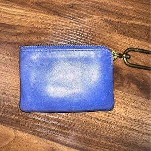 Madewell Blue Leather Wallet with Gold Zipper